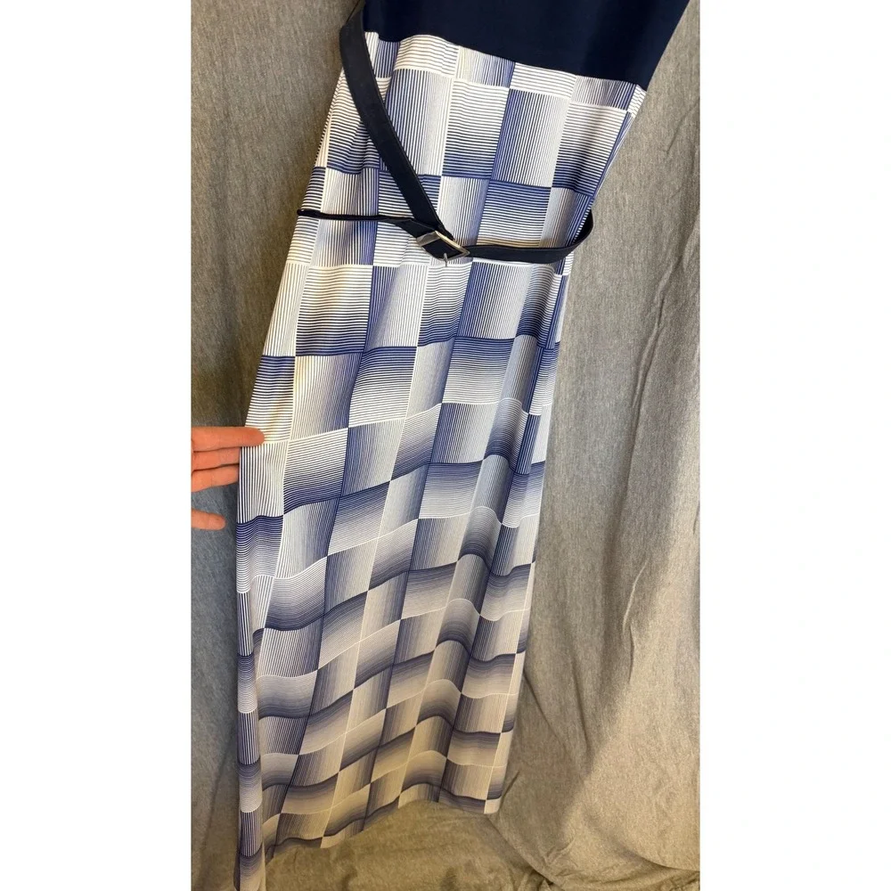 Vintage Mod 1970s Bleeker Street Maxi Dress Jacket Navy Blue Geometric Womens 12 - Picture 10 of 16